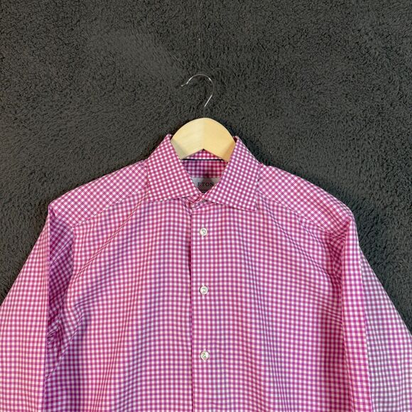 Eton Shirt Mens 15.5 Pink Check Contemporary Fit Dress Shirt Spread Collar - Picture 2 of 12